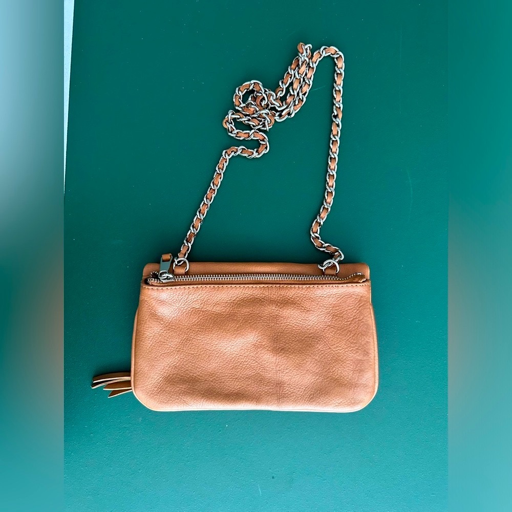 Mango Tan Crossbody Bag with Chain Strap like new, genuine leather